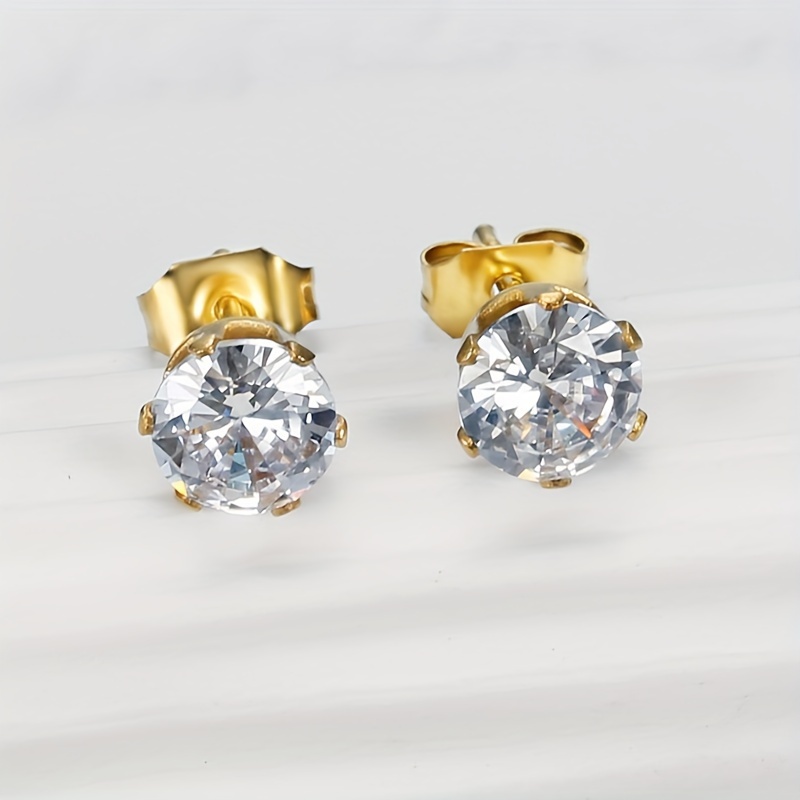 1ct CZ Stainless Steel Stud Earrings for Weddings & Parties